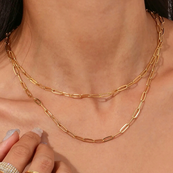 NEW Classic Gold Paperclip Link Chain Necklace - Picture 7 of 8
